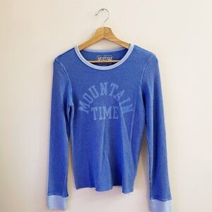 American Eagle Outfitters Blue Ribbed Thermal Henley Style Top Fall Casual